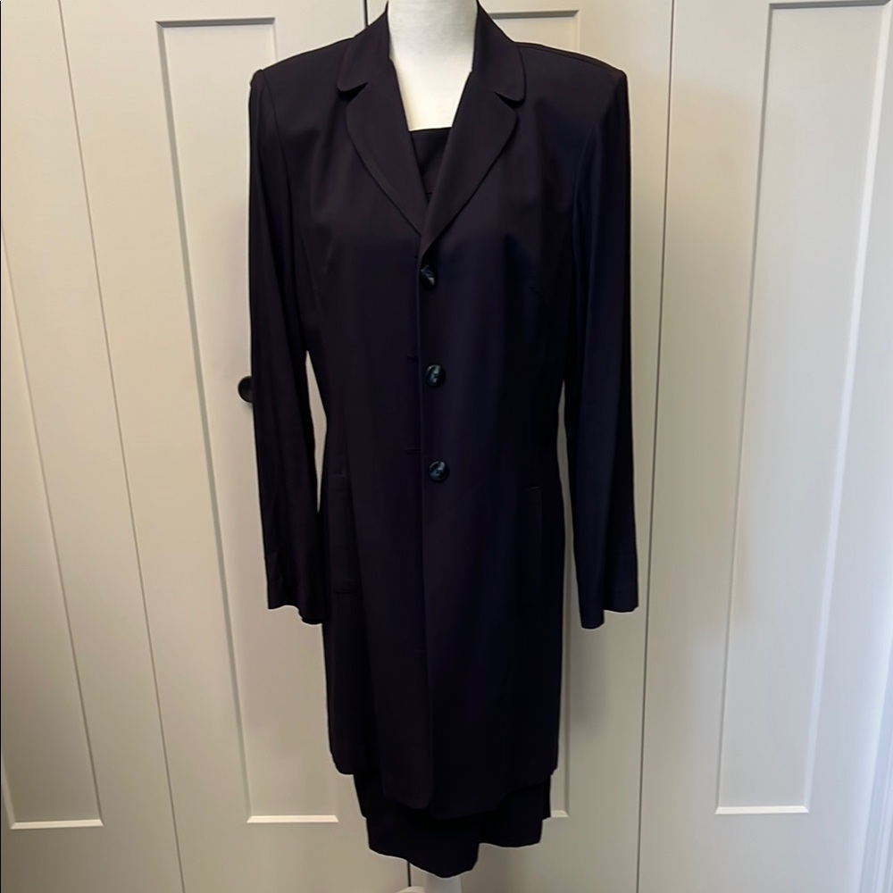 Navy Blue Sleeveless Dress & Blazer with Notched Lapel & Padded Shoulders